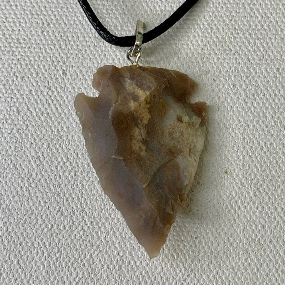 Arrowhead Leather Necklace Brown Agate Stone Primitive Jewelry Men's Tribal 19